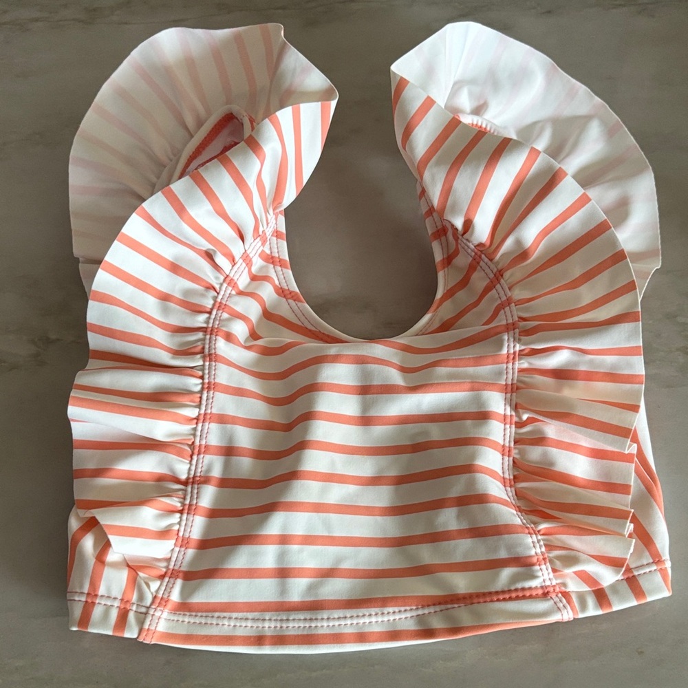 Ruffle Butts Peach and White Striped Ruffle Swim Top